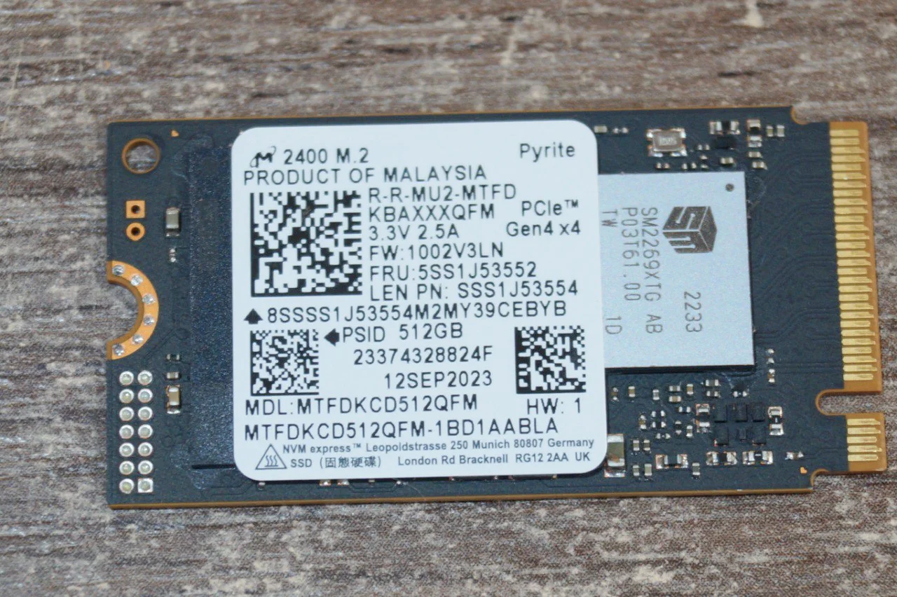 SSD Micron 2400 512Gb M.2 2230 PCIE Gen4 x4 NVMe (MTFDKBK512QFM) OEM Б/У preview 3