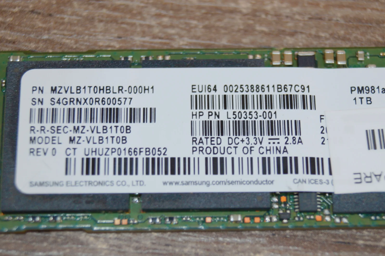 SSD накопичувач SSD Samsung 970 EVO OEM PM981а 1TB Б/У preview 4