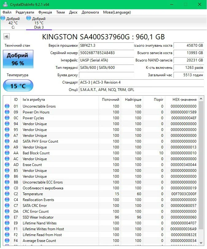 SSD накопичувач Kingston SA400S37960G (960 ГБ) Б/У preview 4