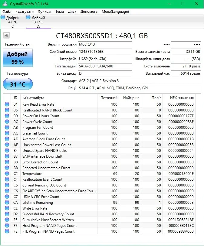 SSD накопичувач Crucial BX500 480 GB Б/У preview 5